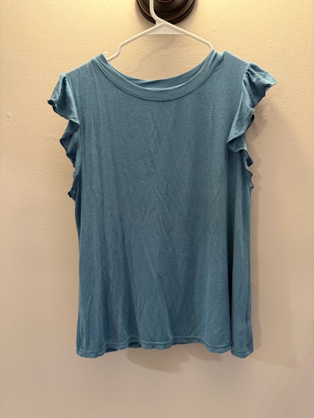 Rachel Parcell Blue Ribbed Ruffle Cap Sleeve Knit Top Small - Picture 1 of 3